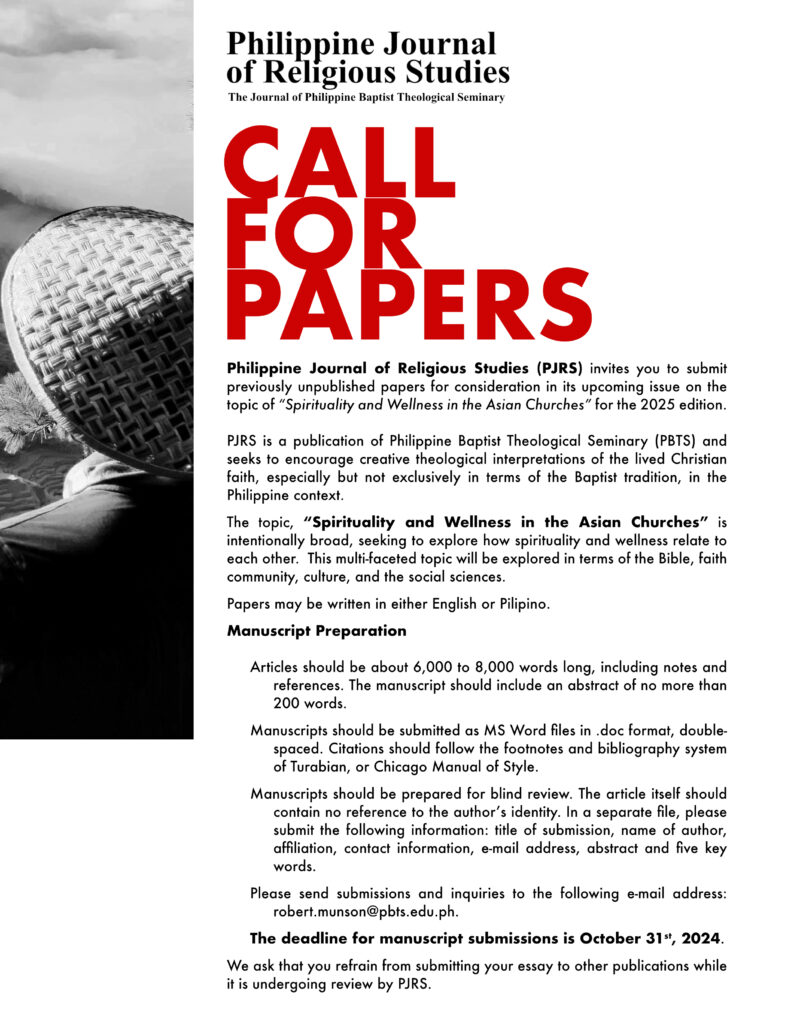 PJRS 2025 Call for Papers Philippine Baptist Theological Seminary